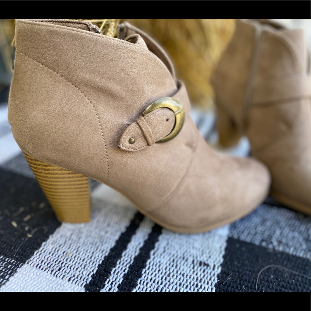 Tan suede heel booties